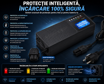 Încărcător Inteligent 60V 58Ah pentru Biciclete și Trotinete Electrice – Compatibil cu Baterii Plumb-Acid, Protecție Smart și Încărcare Rapidă