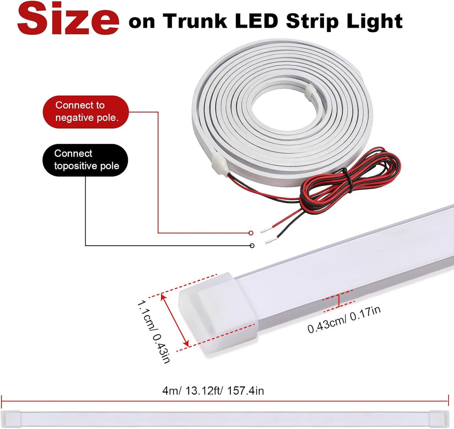 Bandă LED Auto 5M Portbagaj 12V – Iluminare LED Alb Cald 3200K, Waterproof, Flexibilă, Universală