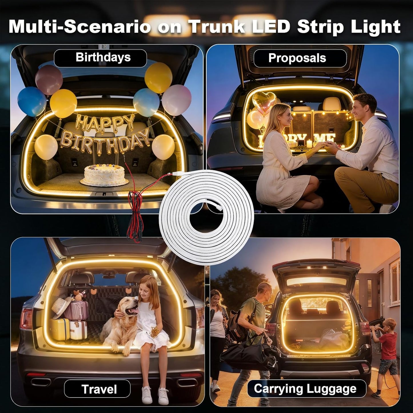 Bandă LED Auto 5M Portbagaj 12V – Iluminare LED Alb Cald 3200K, Waterproof, Flexibilă, Universală