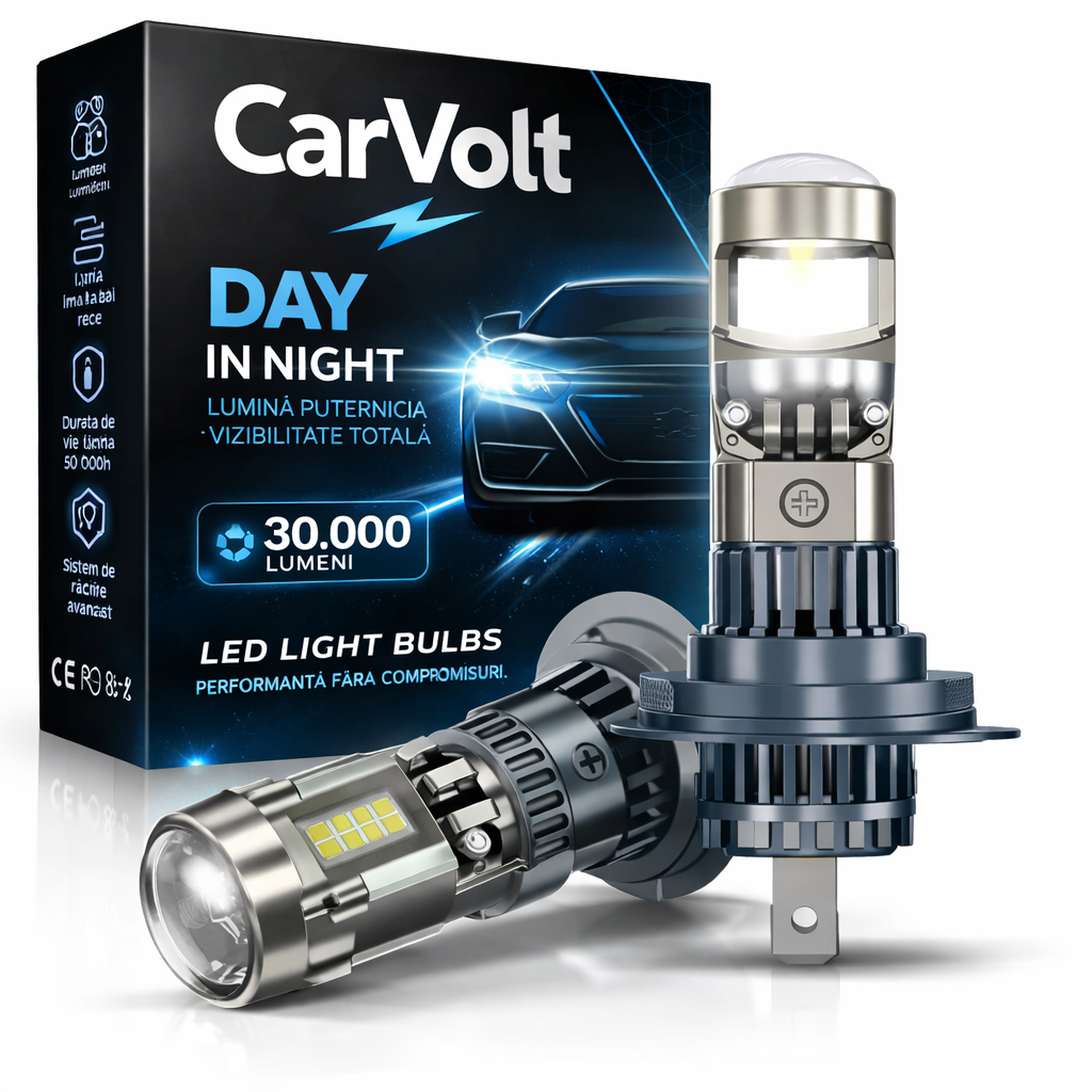 Becuri LED Auto H7 cu Lupa 30.000LM – Set LED Faruri 6000K Alb Rece cu CSP Chip