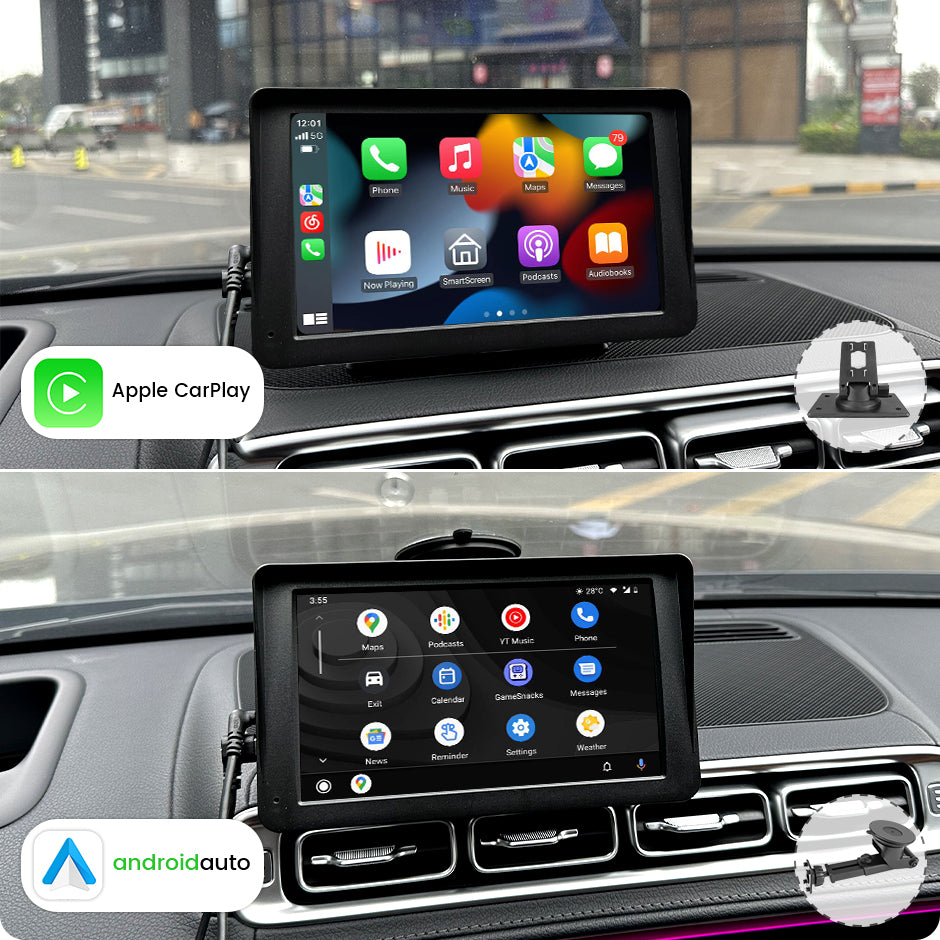 Monitor Auto Portabil 7″ Wireless Apple CarPlay & Android Auto – Ecran Multimedia Touch pentru Automobil