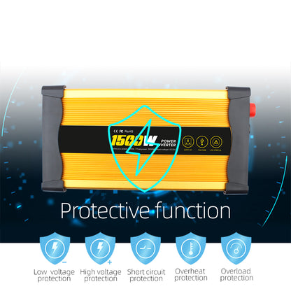 Invertor Auto 1500W 12V–220V, Priză AC și Port USB, Convertor Curent Puternic pentru Mașină, Camper și Rulotă, Ventilator de Răcire, Protecții Multiple