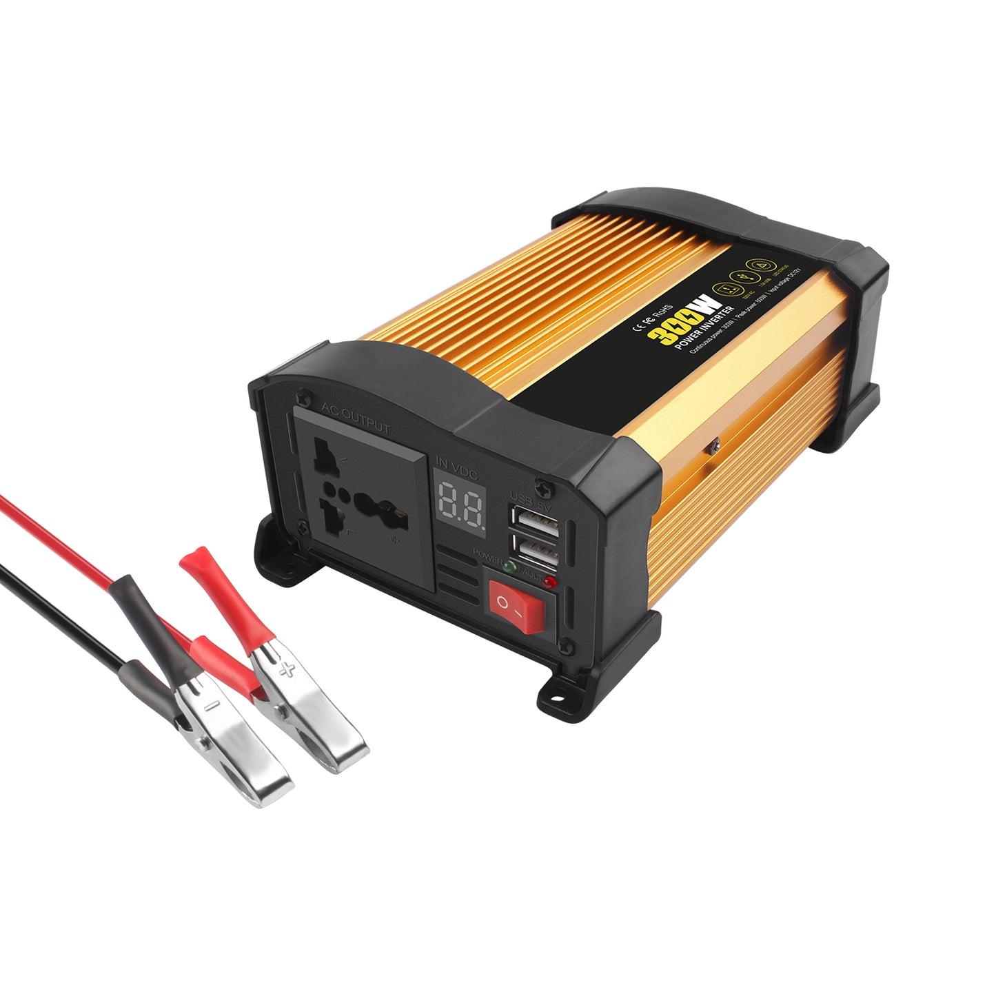 Invertor Auto 300W 12V–220V, Priză AC și Port USB, Convertor Curent Puternic pentru Mașină, Camper și Rulotă, Ventilator de Răcire, Protecții Multiple