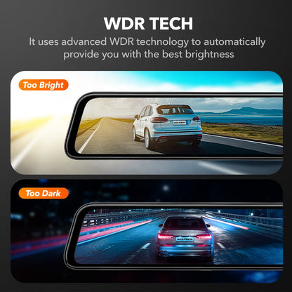 Oglindă Retrovisoare cu Cameră Auto Duală Față + Spate, Dash Cam Full HD, Ecran Touch 10″, Cameră Marșarier Impermeabilă, Night Vision, Înregistrare în Buclă