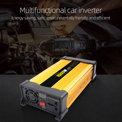 Invertor Auto 1500W 12V–220V, Priză AC și Port USB, Convertor Curent Puternic pentru Mașină, Camper și Rulotă, Ventilator de Răcire, Protecții Multiple