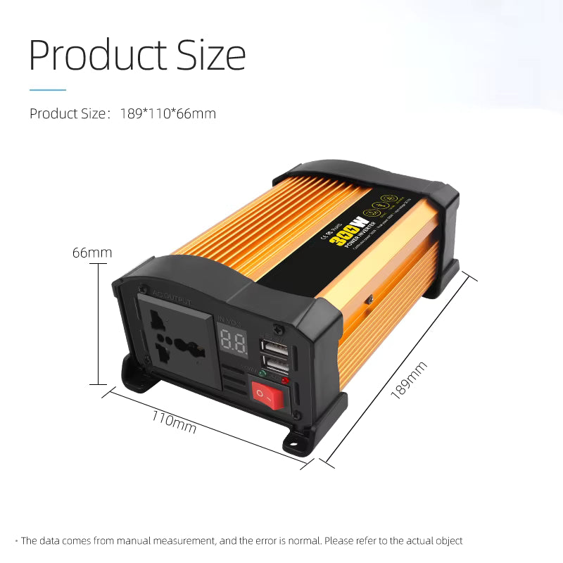 Invertor Auto 300W 12V–220V, Priză AC și Port USB, Convertor Curent Puternic pentru Mașină, Camper și Rulotă, Ventilator de Răcire, Protecții Multiple