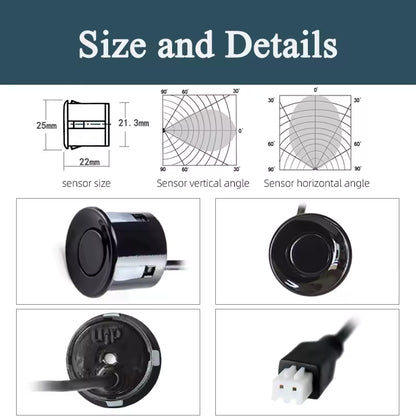 Senzori Parcare Auto 22mm cu Afișaj LCD – Sistem Asistență Marșarier cu 4 Senzori, Avertizare Sonoră și Vizuală, Montaj Universal