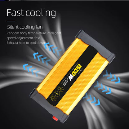 Invertor Auto 1500W 12V–220V, Priză AC și Port USB, Convertor Curent Puternic pentru Mașină, Camper și Rulotă, Ventilator de Răcire, Protecții Multiple