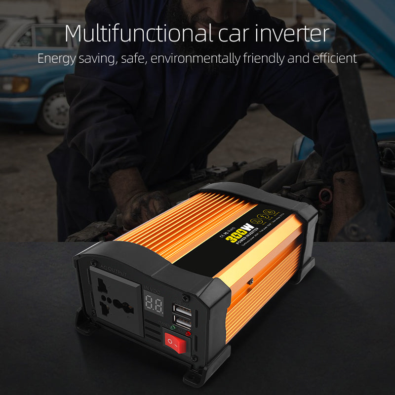 Invertor Auto 300W 12V–220V, Priză AC și Port USB, Convertor Curent Puternic pentru Mașină, Camper și Rulotă, Ventilator de Răcire, Protecții Multiple