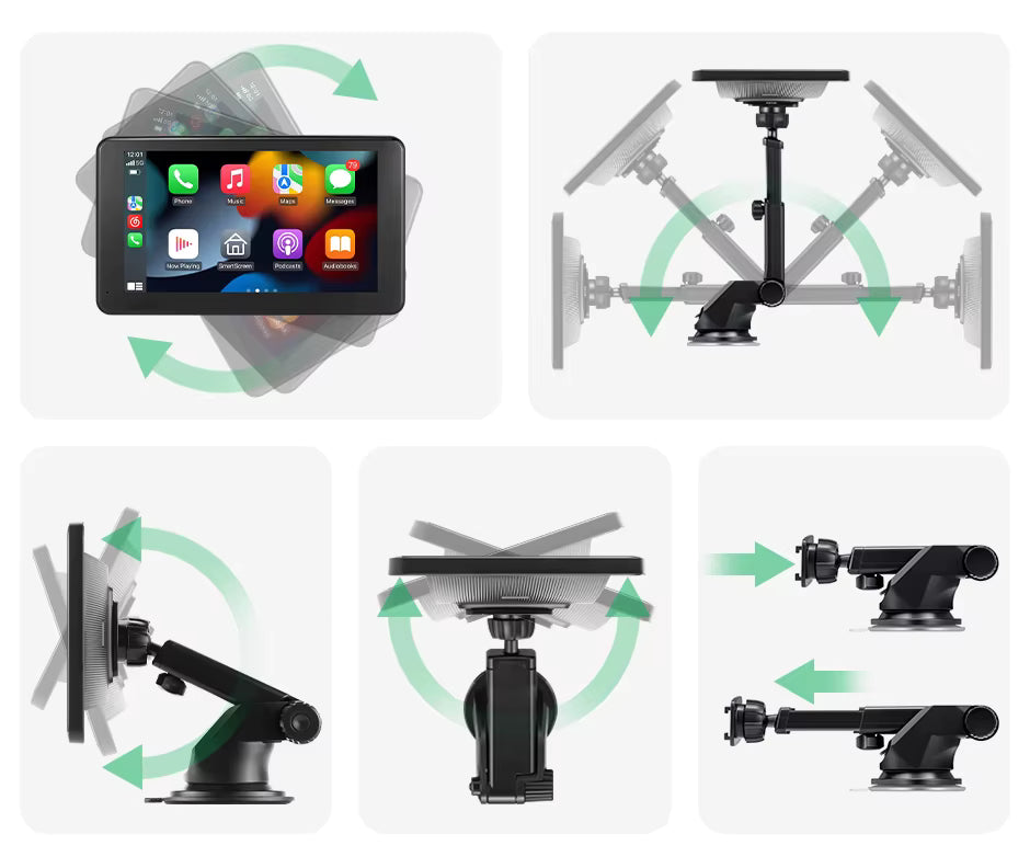 Monitor Auto Portabil 7″ Wireless Apple CarPlay & Android Auto – Ecran Multimedia Touch pentru Automobil