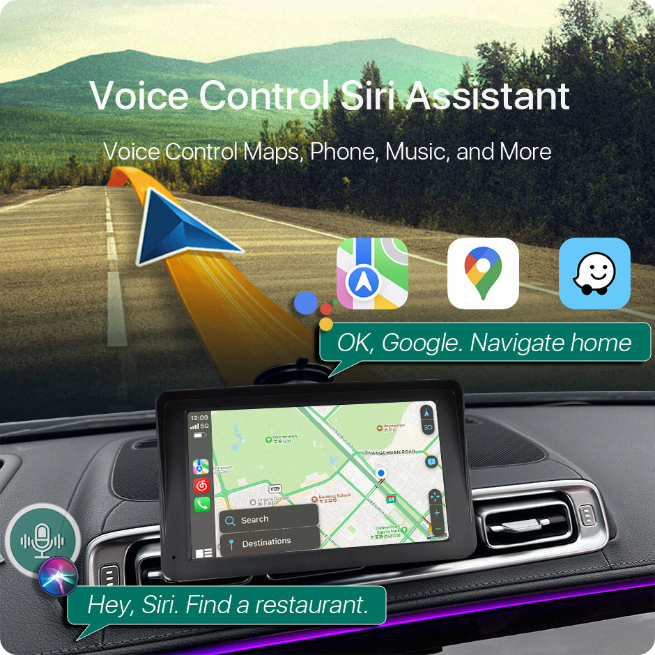 Monitor Auto Portabil 7″ Wireless Apple CarPlay & Android Auto – Ecran Multimedia Touch pentru Automobil