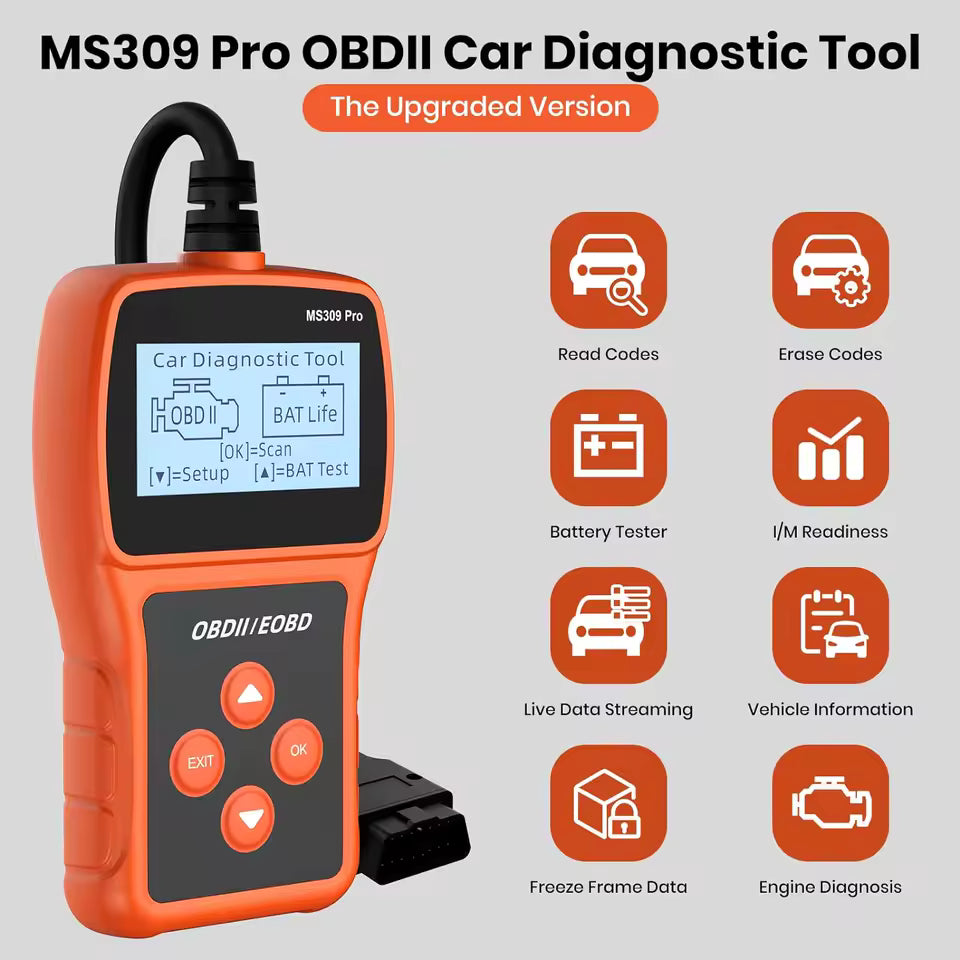 Tester Diagnoză Auto OBD2 MS309 Pro, Scanner Profesional Check Engine, Citire și Ștergere Coduri Eroare, Live Data în Timp Real, Plug & Play pentru Autoturisme