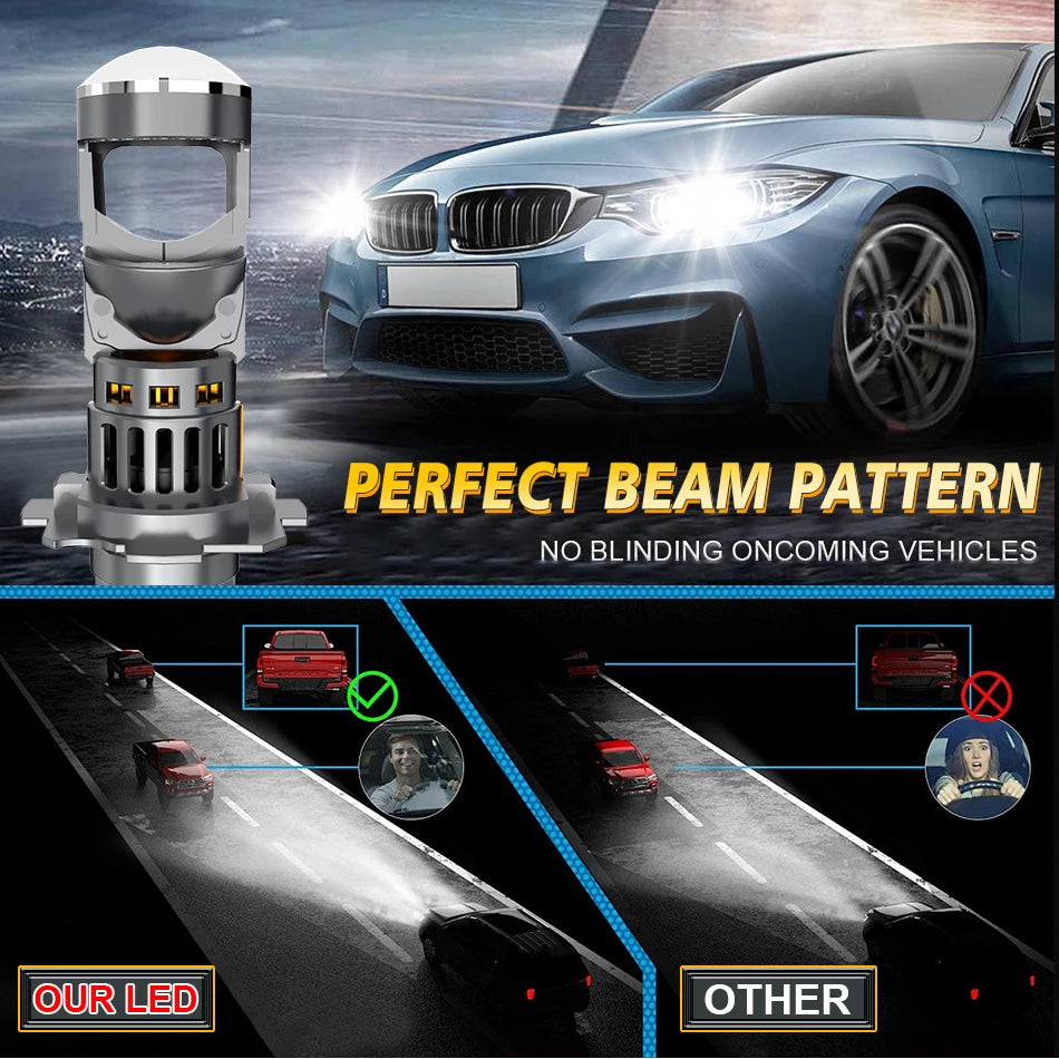 Becuri LED Auto H7 cu Lupa 30.000LM – Set LED Faruri 6000K Alb Rece cu CSP Chip