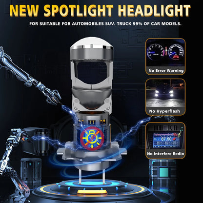 Becuri LED Auto H7 cu Lupa 30.000LM – Set LED Faruri 6000K Alb Rece cu CSP Chip