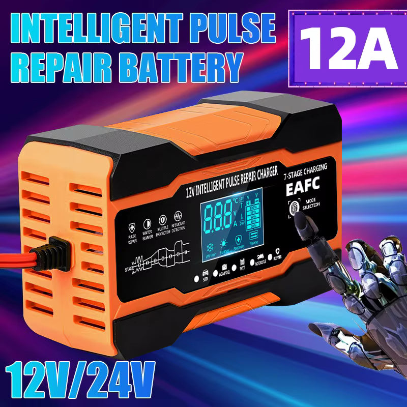 Redresor Auto Inteligent 12V cu Reparație Puls, Afișaj LCD, pentru Baterii AGM, GEL, EFB și Plumb-Acid, Auto și Motocicletă, Protecții Multiple