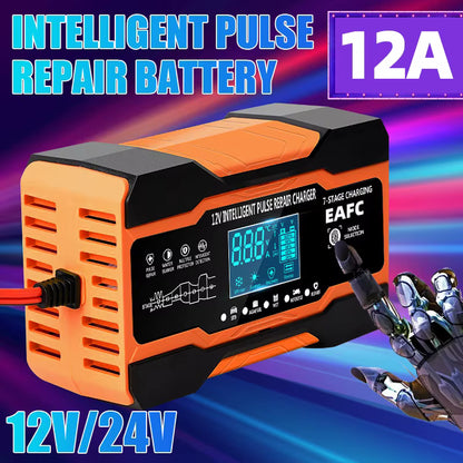 Redresor Auto Inteligent 12V cu Reparație Puls, Afișaj LCD, pentru Baterii AGM, GEL, EFB și Plumb-Acid, Auto și Motocicletă, Protecții Multiple