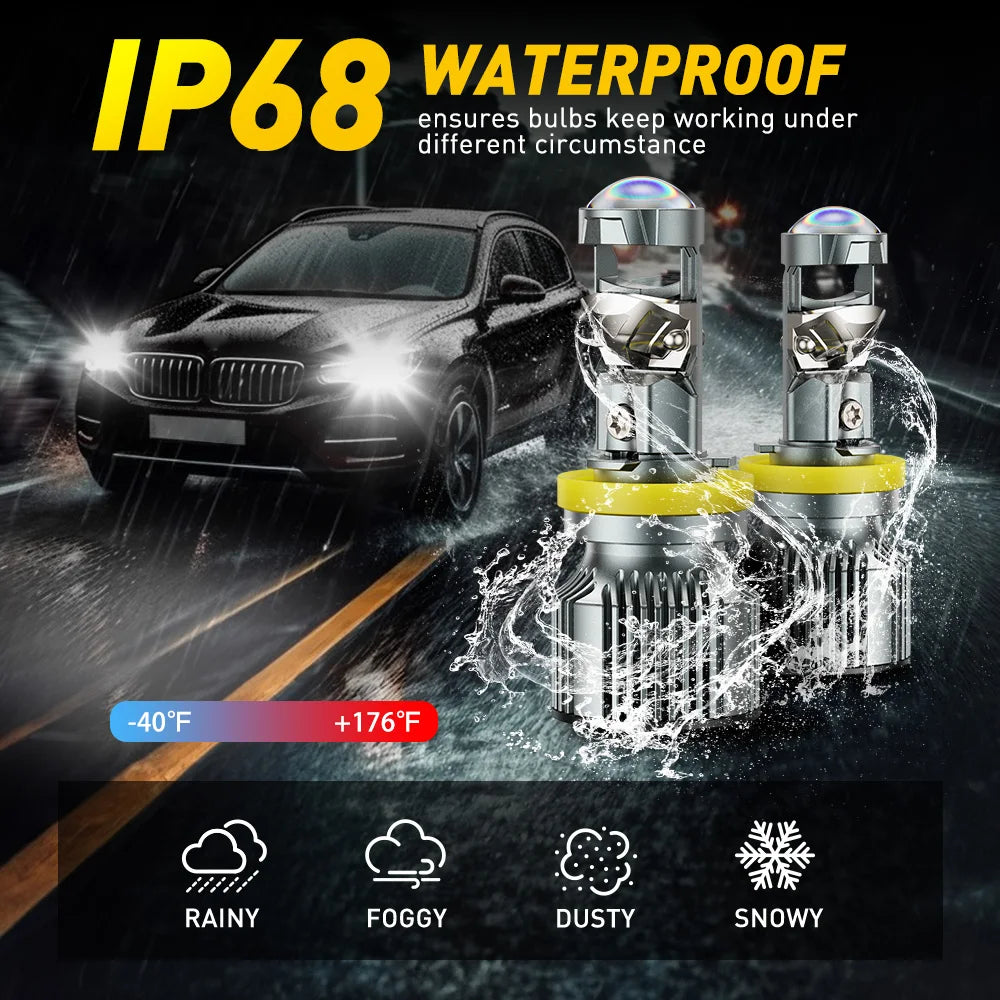 Becuri LED Auto H7 cu Lupa Proiector 30.000LM – Set LED Faruri 6500K Alb Rece, High Power 110W