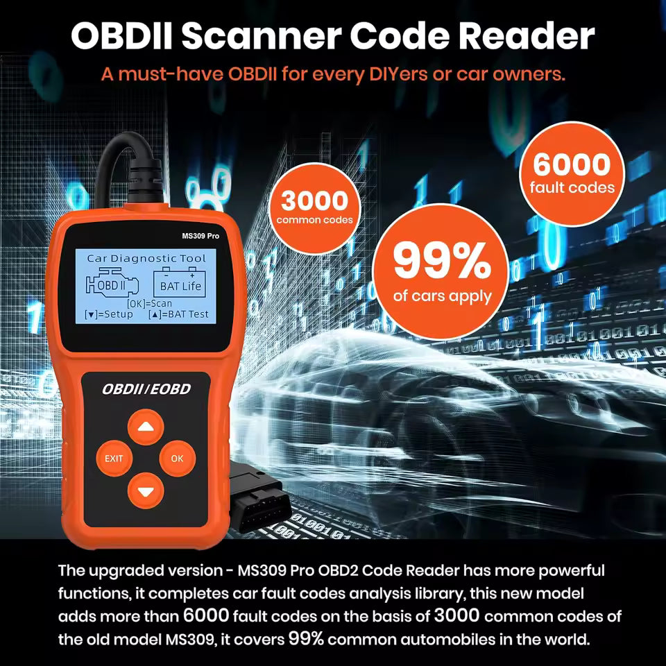 Tester Diagnoză Auto OBD2 MS309 Pro, Scanner Profesional Check Engine, Citire și Ștergere Coduri Eroare, Live Data în Timp Real, Plug & Play pentru Autoturisme
