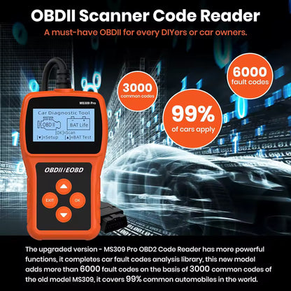 Tester Diagnoză Auto OBD2 MS309 Pro, Scanner Profesional Check Engine, Citire și Ștergere Coduri Eroare, Live Data în Timp Real, Plug & Play pentru Autoturisme