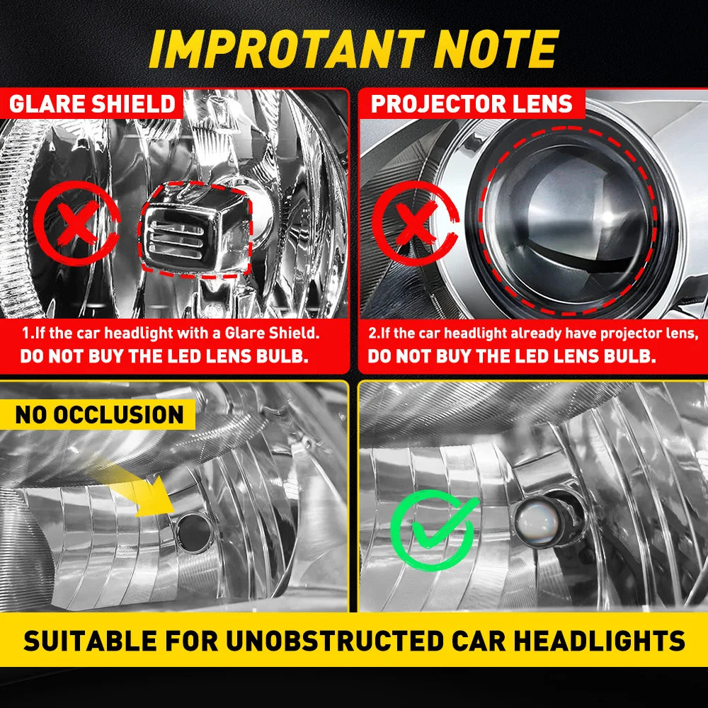 Becuri LED Auto H7 cu Lupa Proiector 30.000LM – Set LED Faruri 6500K Alb Rece, High Power 110W