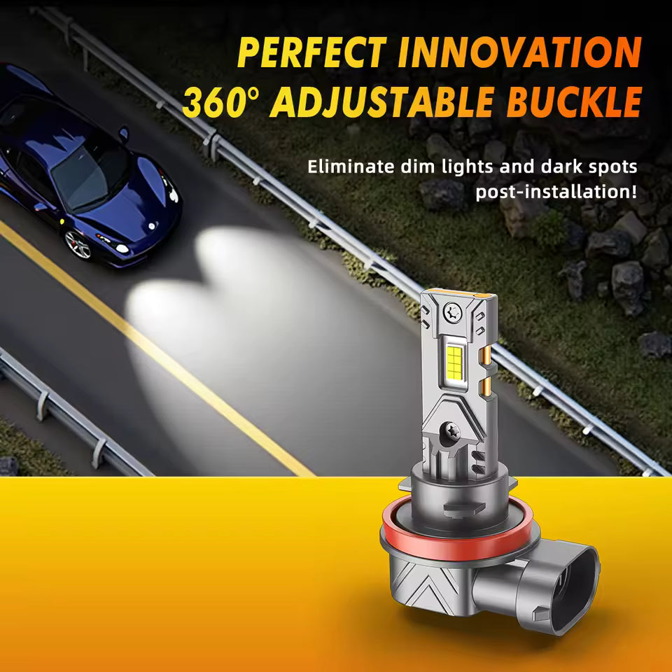 Becuri LED Auto H11 21000LM – Set 2 Becuri LED Super Bright pentru Faruri, 6000K Alb Rece, Plug & Play