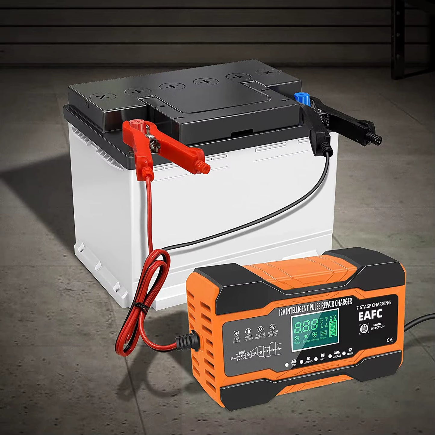 Redresor Auto Inteligent 12V cu Reparație Puls, Afișaj LCD, pentru Baterii AGM, GEL, EFB și Plumb-Acid, Auto și Motocicletă, Protecții Multiple