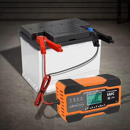 Redresor Auto Inteligent 12V cu Reparație Puls, Afișaj LCD, pentru Baterii AGM, GEL, EFB și Plumb-Acid, Auto și Motocicletă, Protecții Multiple