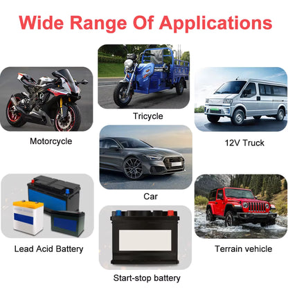 Redresor Auto Inteligent 12V cu Pulse Repair, Display LCD, Încărcare Rapidă, pentru Baterii AGM, GEL și Plumb-Acid, Auto și Motocicletă, Rosu