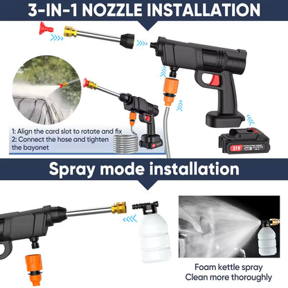 Aparat de Spălat cu Presiune Portabil 48V, Pistol Spălare Auto Fără Fir, Acumulator, Aspirare Apă din Găleată, Set Complet Accesorii