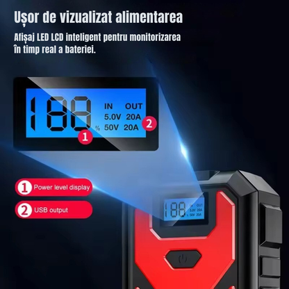Starter Auto CarVolt 4 în 1 – Pornire de Urgență, Lanternă LED, Power Bank si Încărcare Wireless
