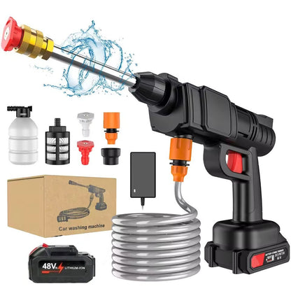 Aparat de Spălat cu Presiune Portabil 48V, Pistol Spălare Auto Fără Fir, Acumulator, Aspirare Apă din Găleată, Set Complet Accesorii