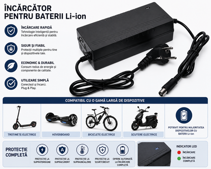 Încărcător Li-ion 36V 2A ANT – Soluție Rapidă pentru Baterii de Biciclete Electrice și Unelte Electrice