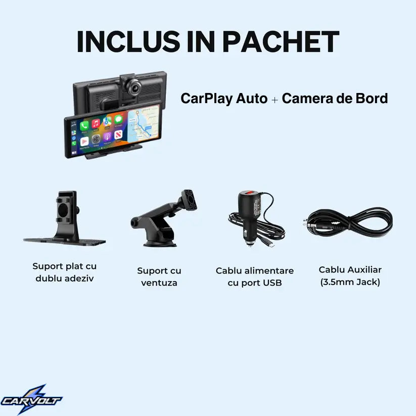 Tabletă Auto Wireless Apple CarPlay & Android Auto 10,26″, Ecran Mare HD, Compatibilă cu Orice Automobil, Navigație, Muzică și Apeluri Hands-Free