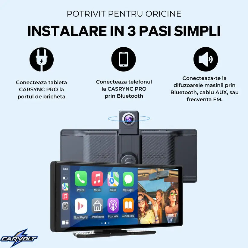 Tabletă Auto Wireless Apple CarPlay & Android Auto 10,26″, Ecran Mare HD, Compatibilă cu Orice Automobil, Navigație, Muzică și Apeluri Hands-Free